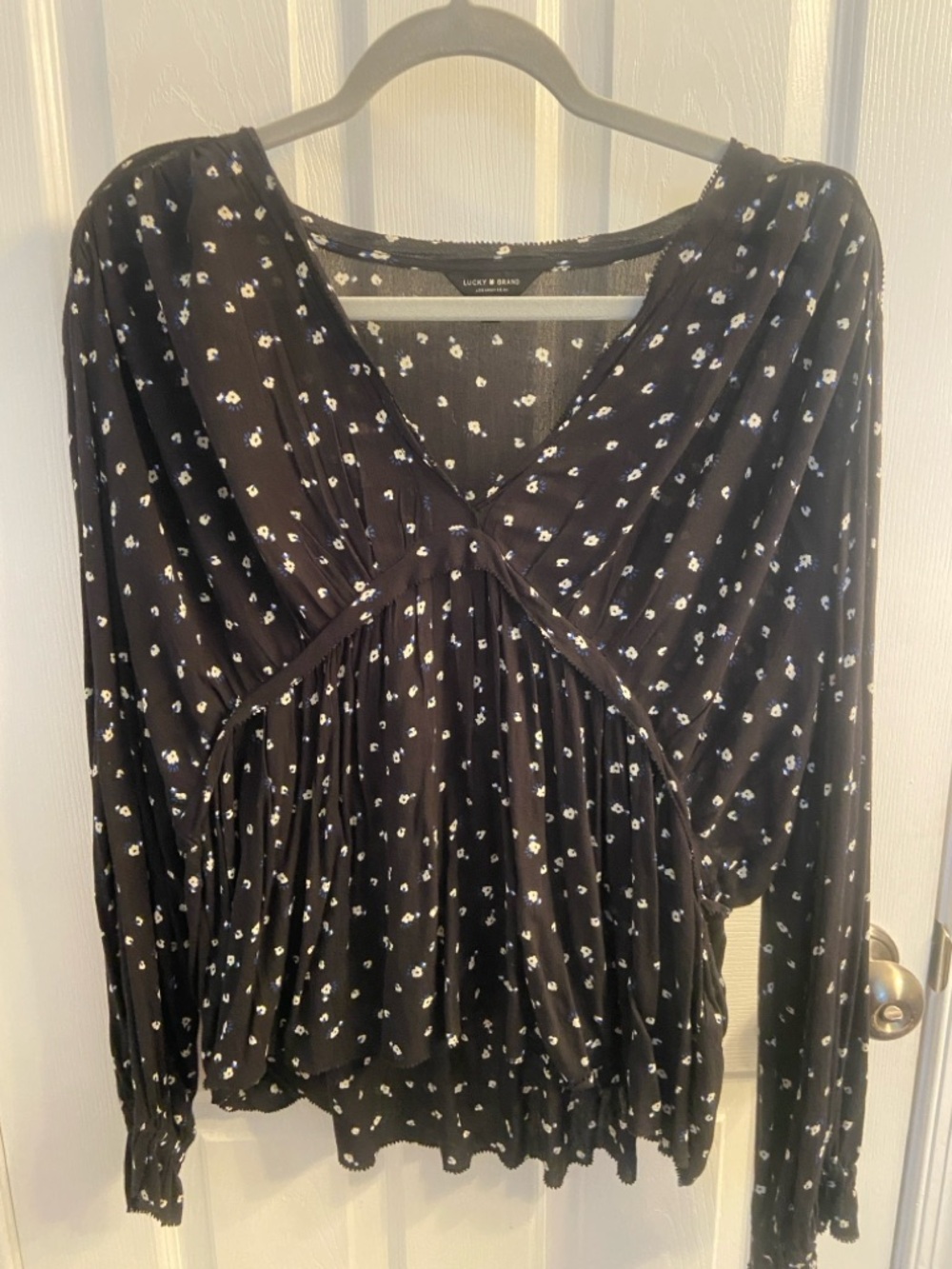 Lucky Brand Black Floral Empire Waist Blouse